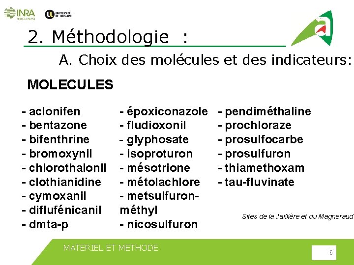 2. Méthodologie : A. Choix des molécules et des indicateurs: MOLECULES - aclonifen -