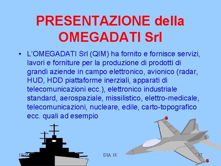 PRESENTAZIONE della OMEGADATI Srl • L’OMEGADATI Srl (QIM) ha fornito e fornisce servizi, lavori