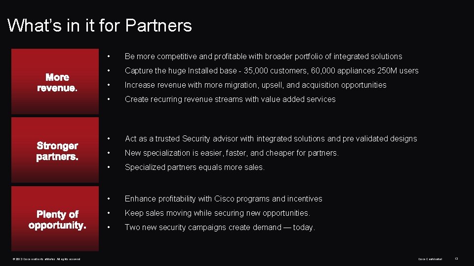 What’s in it for Partners © 2013 Cisco and/or its affiliates. All rights reserved. What’s in it for Partners © 2013 Cisco and/or its affiliates. All rights reserved.