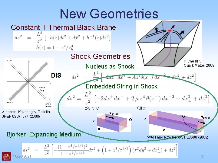 New Geometries Constant T Thermal Black Brane Shock Geometries P Chesler, Quark Matter 2009 New Geometries Constant T Thermal Black Brane Shock Geometries P Chesler, Quark Matter 2009