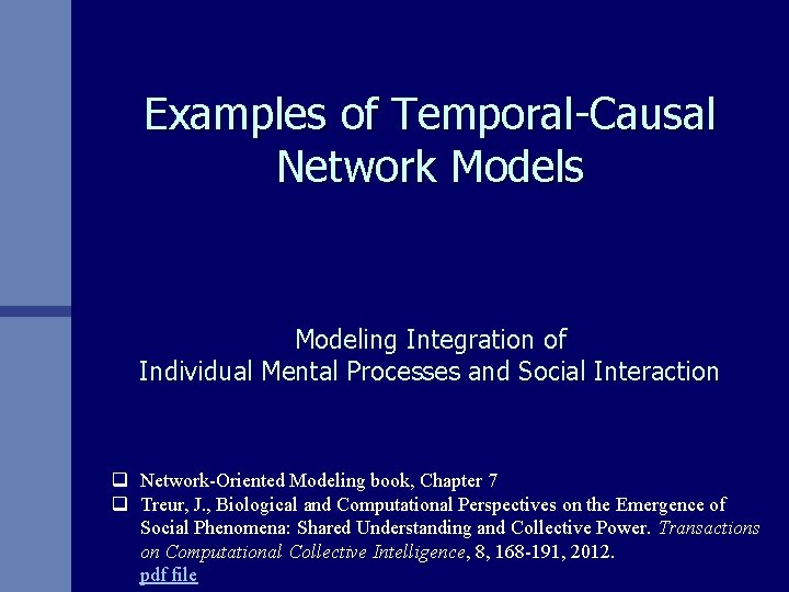 Examples of Temporal-Causal Network Models Modeling Integration of Individual Mental Processes and Social Interaction