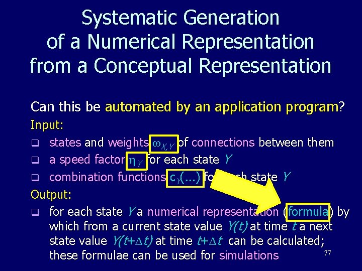 Systematic Generation of a Numerical Representation from a Conceptual Representation Can this be automated