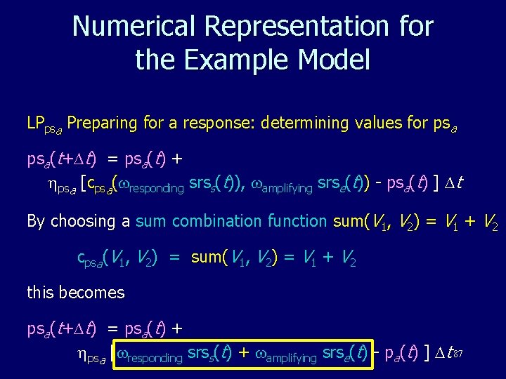 Numerical Representation for the Example Model LPpsa Preparing for a response: determining values for