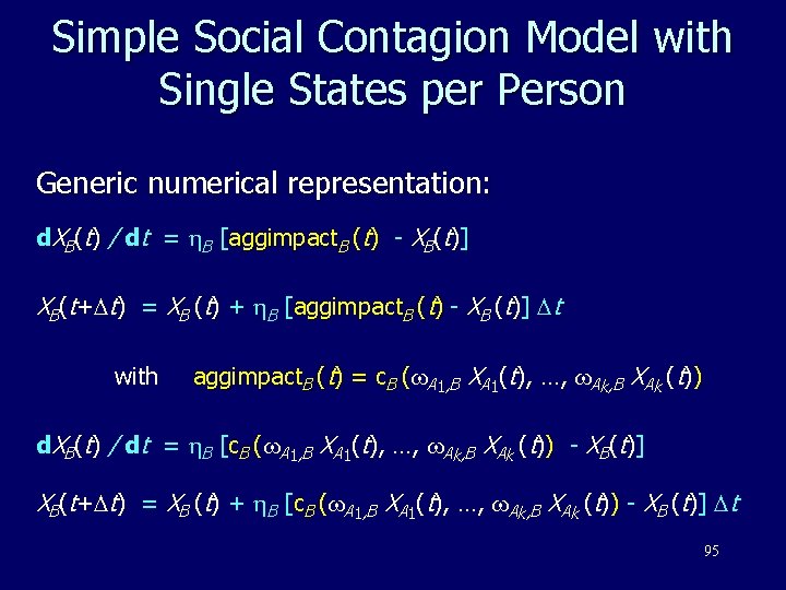 Simple Social Contagion Model with Single States per Person Generic numerical representation: d. XB(t)