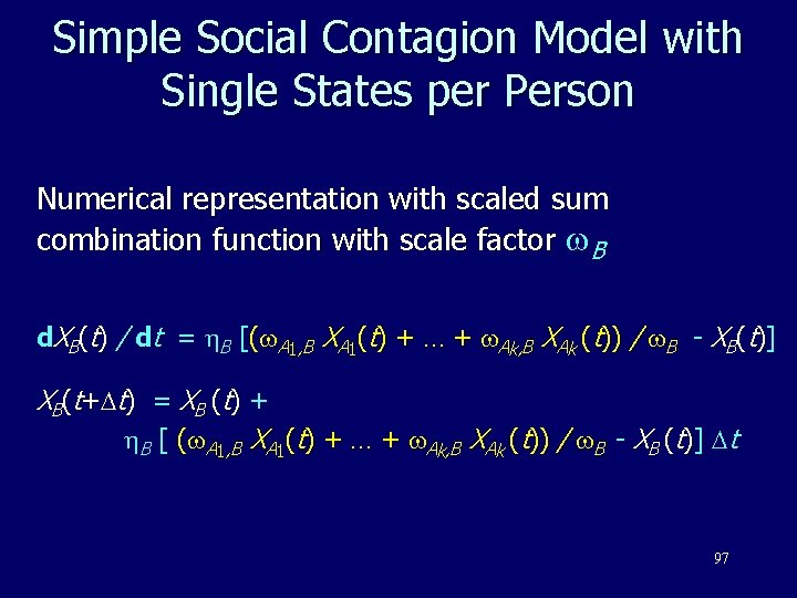 Simple Social Contagion Model with Single States per Person Numerical representation with scaled sum