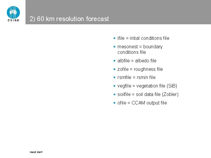 2) 60 km resolution forecast § ifile = intial conditions file § mesonest =