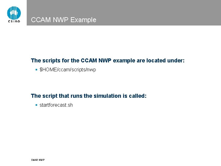 CCAM NWP Example The scripts for the CCAM NWP example are located under: §