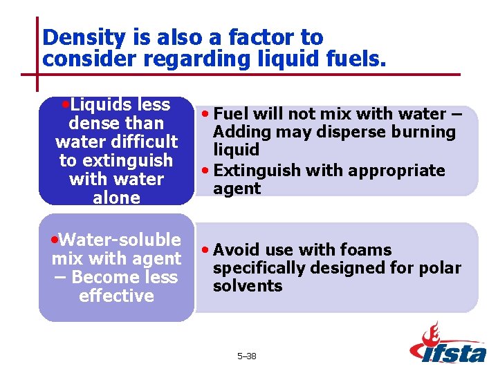 Density is also a factor to consider regarding liquid fuels. • Liquids less dense