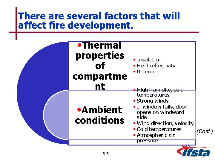 There are several factors that will affect fire development. • Thermal properties of compartme