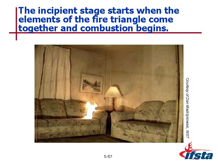 The incipient stage starts when the elements of the fire triangle come together and