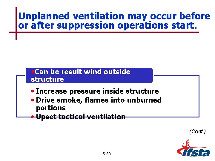 Unplanned ventilation may occur before or after suppression operations start. • Can be result