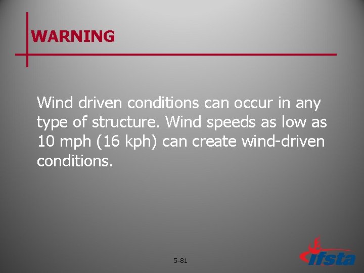 WARNING Wind driven conditions can occur in any type of structure. Wind speeds as