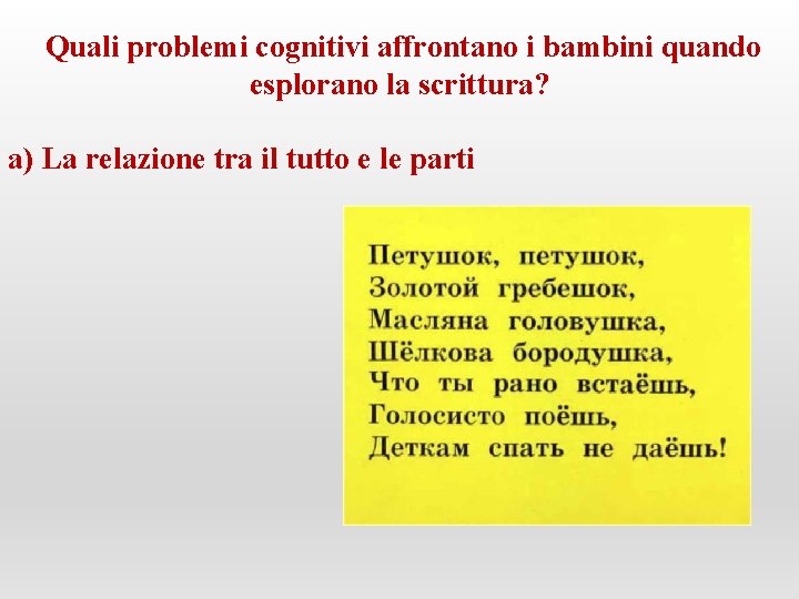 Quali problemi cognitivi affrontano i bambini quando esplorano la scrittura? a) La relazione tra