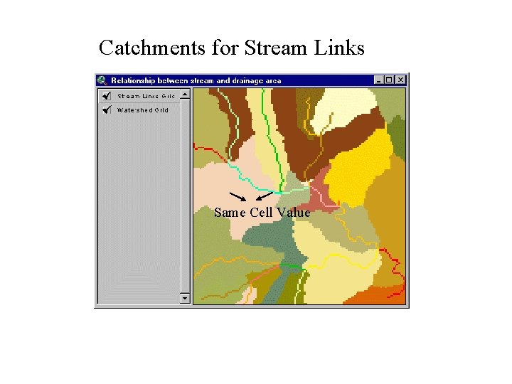 Catchments for Stream Links Same Cell Value 