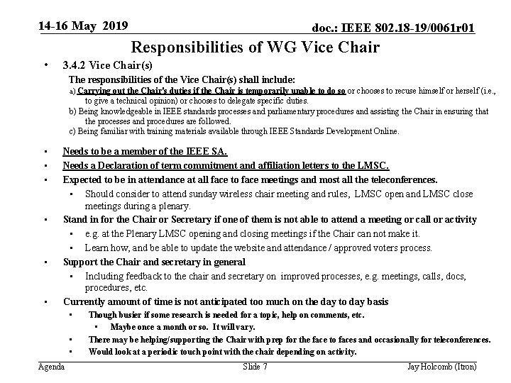 14 -16 May 2019 doc. : IEEE 802. 18 -19/0061 r 01 Responsibilities of