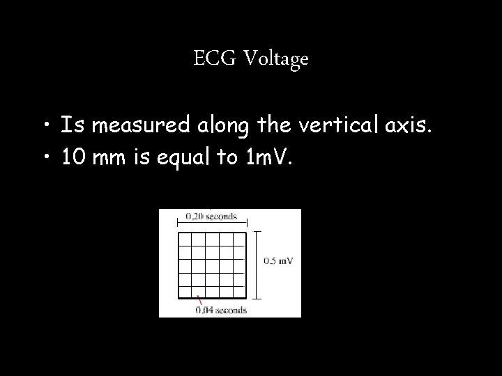 ECG Voltage • Is measured along the vertical axis. • 10 mm is equal ECG Voltage • Is measured along the vertical axis. • 10 mm is equal