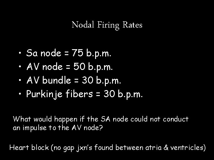 Nodal Firing Rates • • Sa node = 75 b. p. m. AV node Nodal Firing Rates • • Sa node = 75 b. p. m. AV node