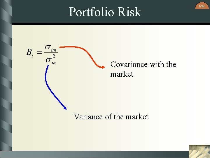 Portfolio Risk Covariance with the market Variance of the market 7 -34 