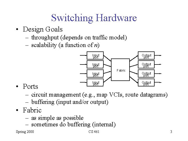 Router Construction Outline Switched Fabrics IP Routers Extensible
