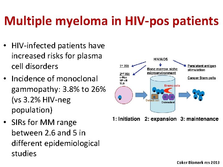 Multiple myeloma in HIV-pos patients • HIV-infected patients have increased risks for plasma cell