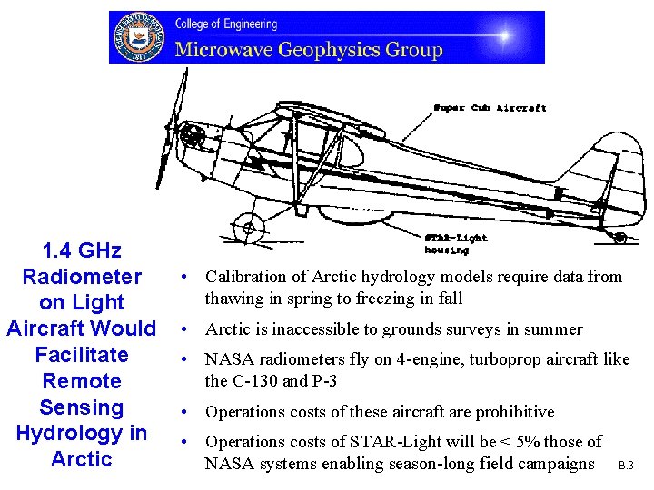 1. 4 GHz Radiometer on Light Aircraft Would Facilitate Remote Sensing Hydrology in Arctic