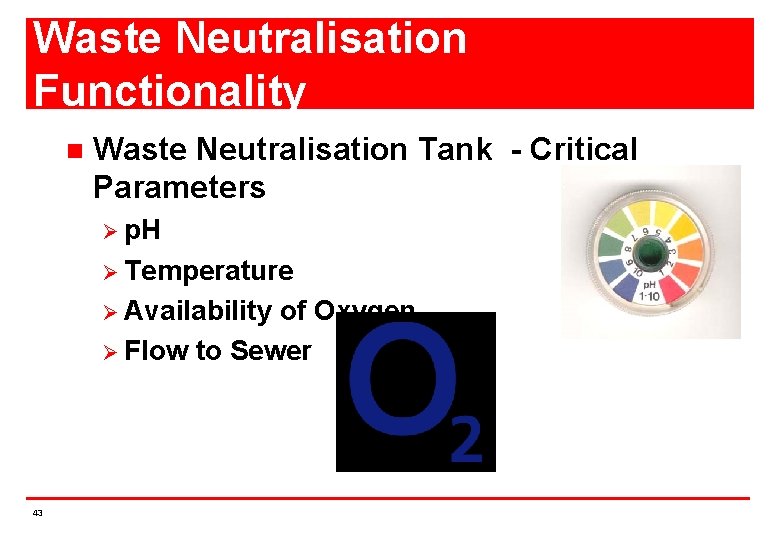 Waste Neutralisation Functionality n Waste Neutralisation Tank - Critical Parameters Ø p. H Ø