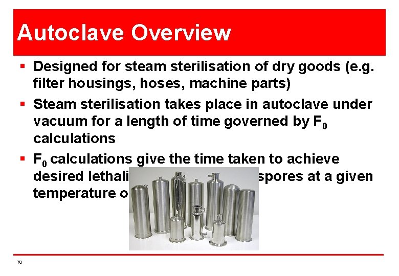 Autoclave Overview § Designed for steam sterilisation of dry goods (e. g. filter housings,