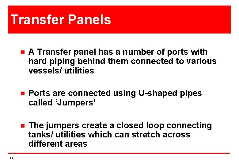 Transfer Panels 96 n A Transfer panel has a number of ports with hard
