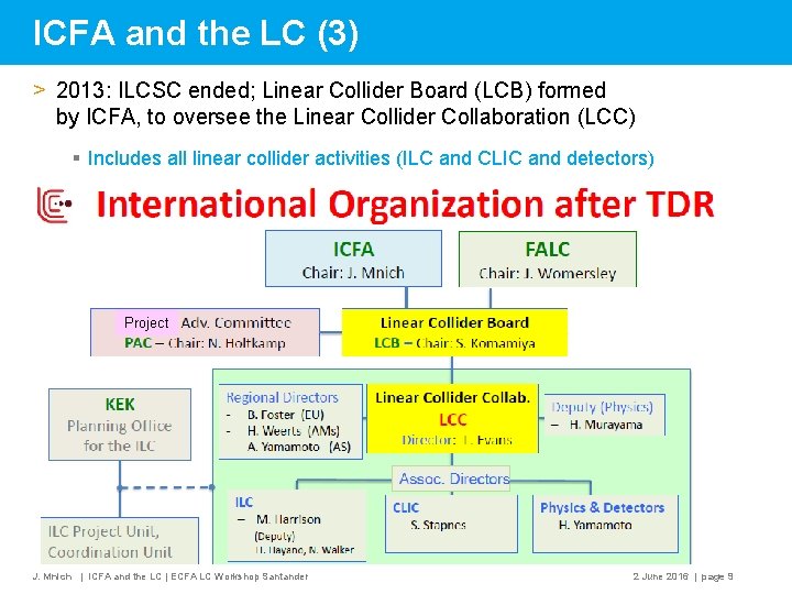 ICFA and the LC (3) > 2013: ILCSC ended; Linear Collider Board (LCB) formed