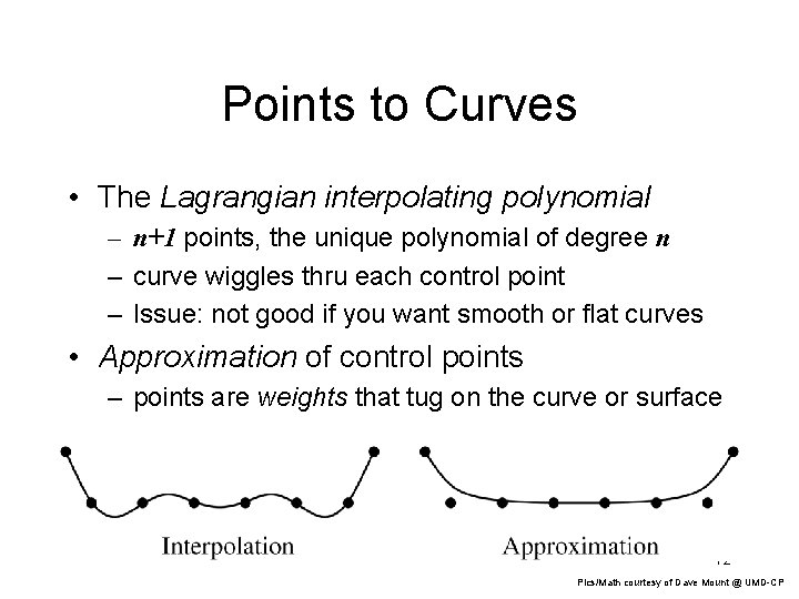 Points to Curves • The Lagrangian interpolating polynomial – n+1 points, the unique polynomial