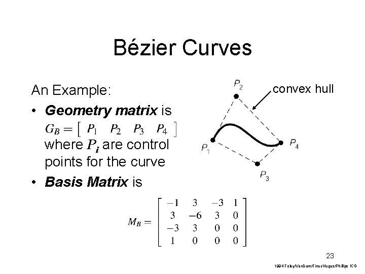 Bézier Curves An Example: • Geometry matrix is convex hull where Pi are control