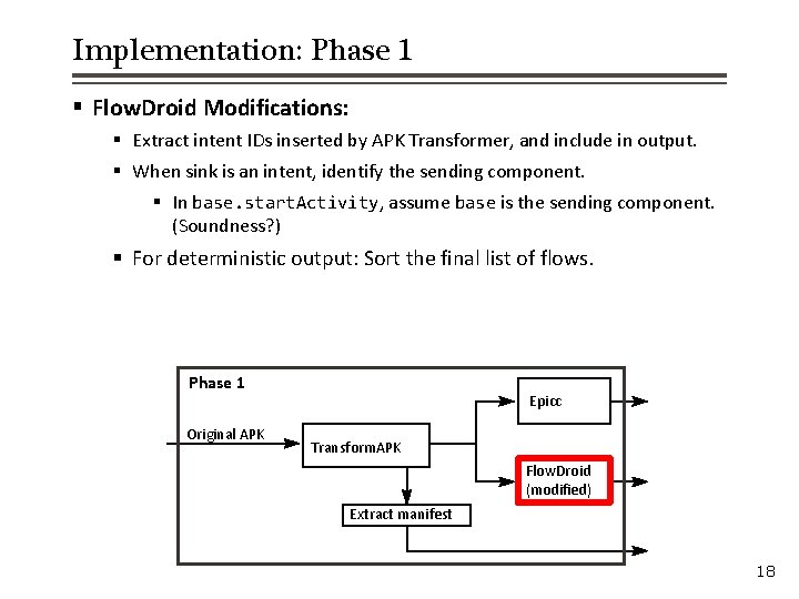 Implementation: Phase 1 § Flow. Droid Modifications: § Extract intent IDs inserted by APK