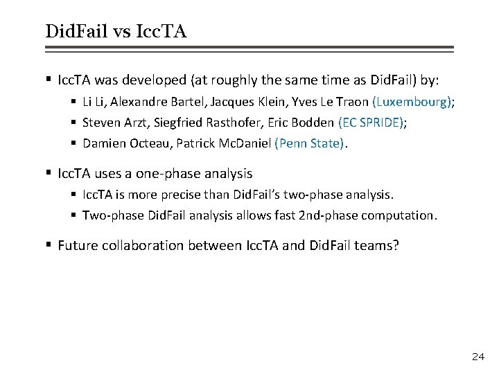Did. Fail vs Icc. TA § Icc. TA was developed (at roughly the same
