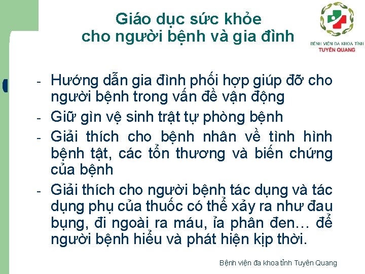 Giáo dục sức khỏe cho người bệnh và gia đình - - Hướng dẫn