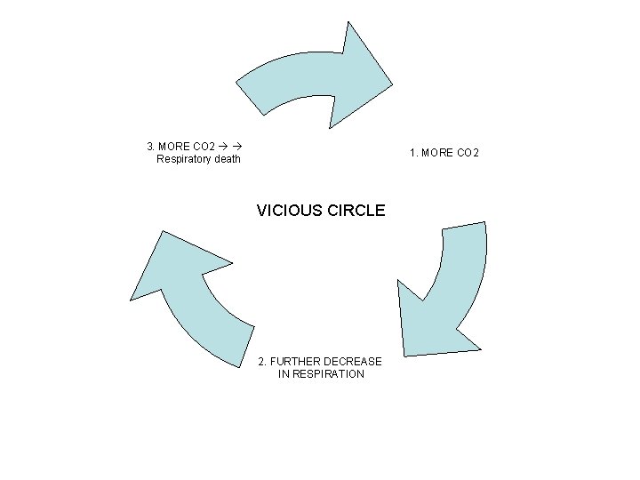 3. MORE CO 2 Respiratory death 1. MORE CO 2 VICIOUS CIRCLE 2. FURTHER