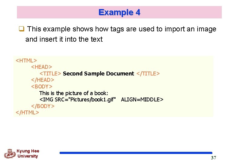 Example 4 q This example shows how tags are used to import an image