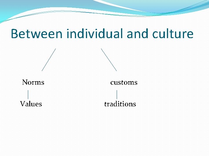 Between individual and culture Norms Values customs traditions 