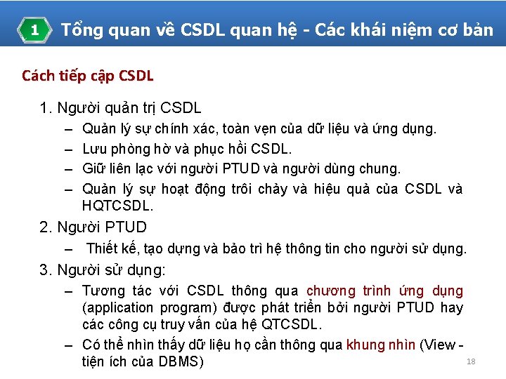 1 Tổng quan về CSDL quan hệ - Các khái niệm cơ bản Cách