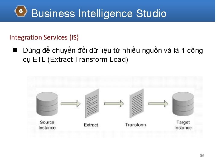 6 Business Intelligence Studio Integration Services (IS) n Dùng để chuyển đổi dữ liệu