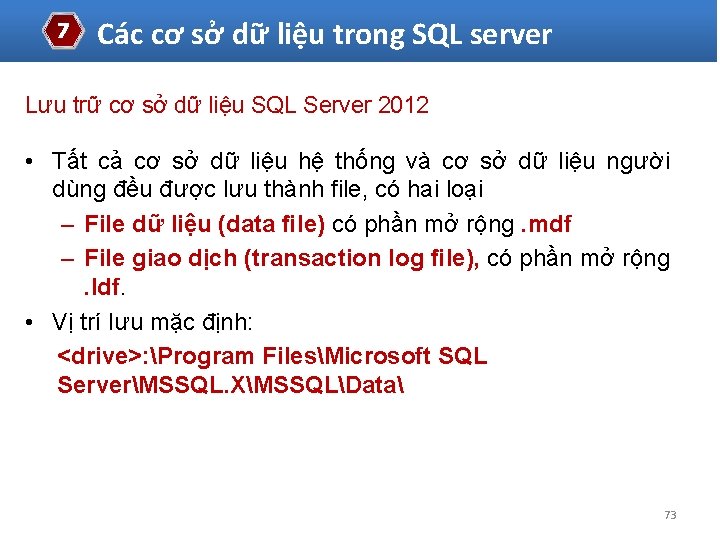 7 Các cơ sở dữ liệu trong SQL server Lưu trữ cơ sở dữ