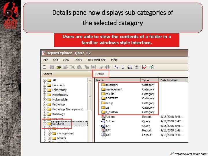 S Details pane now displays sub-categories of the selected category Users are able to