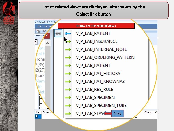 List of related views are displayed after selecting the Object link button Below are