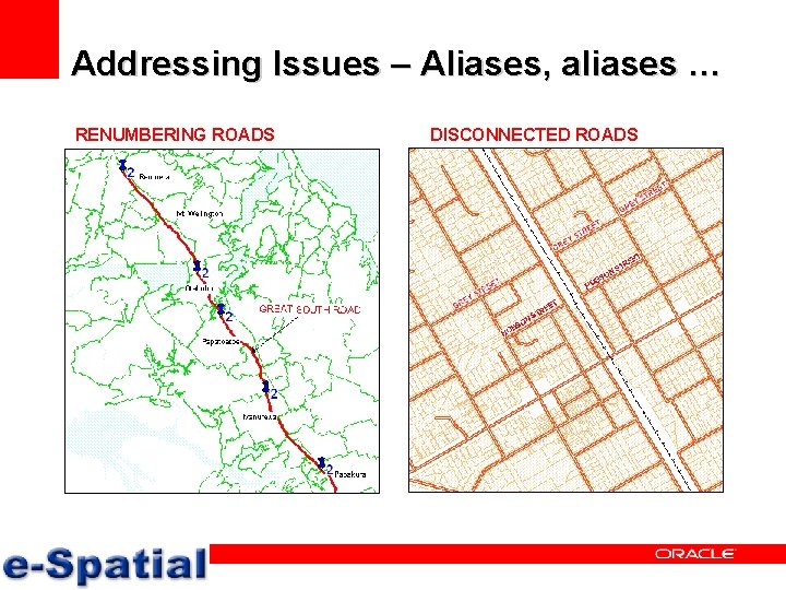 Addressing Issues – Aliases, aliases … RENUMBERING ROADS DISCONNECTED ROADS 