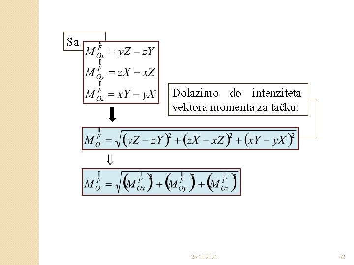 Sa Dolazimo do intenziteta vektora momenta za tačku: 25. 10. 2021. 52 