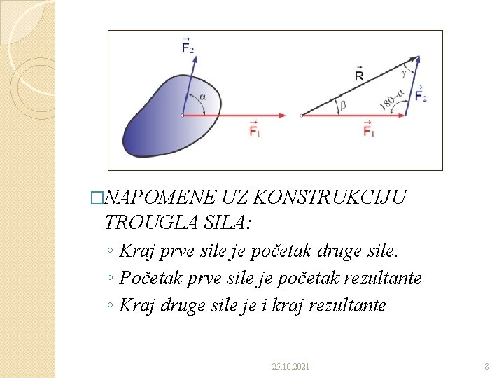 �NAPOMENE UZ KONSTRUKCIJU TROUGLA SILA: ◦ Kraj prve sile je početak druge sile. ◦