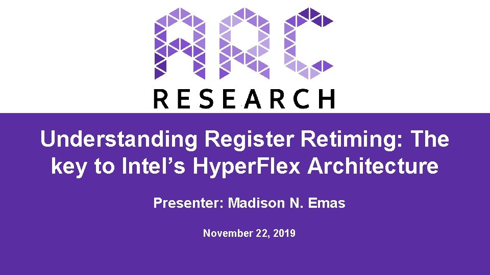 Understanding Register Retiming: The key to Intel’s Hyper. Flex Architecture Presenter: Madison N. Emas