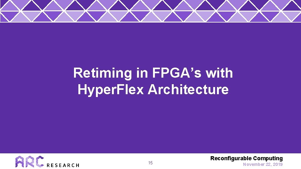 Retiming in FPGA’s with Hyper. Flex Architecture 15 Reconfigurable Computing November 22, 2019 