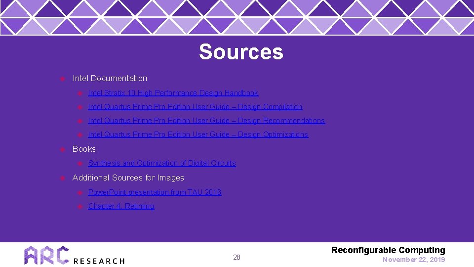 Sources Intel Documentation Intel Stratix 10 High Performance Design Handbook Intel Quartus Prime Pro