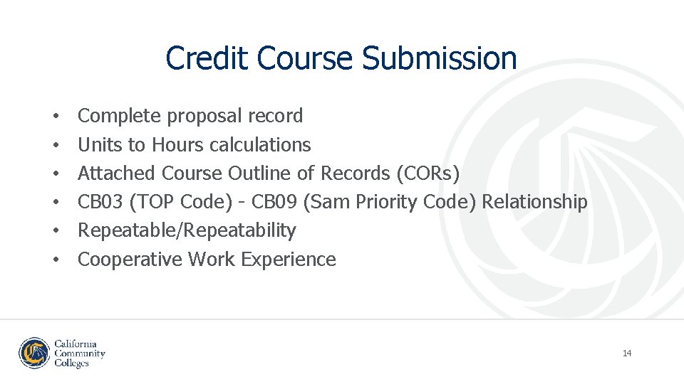 Credit Course Submission • • • Complete proposal record Units to Hours calculations Attached