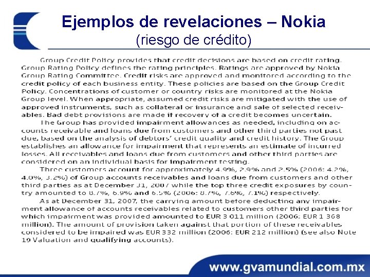 Ejemplos de revelaciones – Nokia (riesgo de crédito) 
